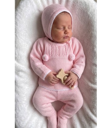 Conjunto hilo Pompones rosa