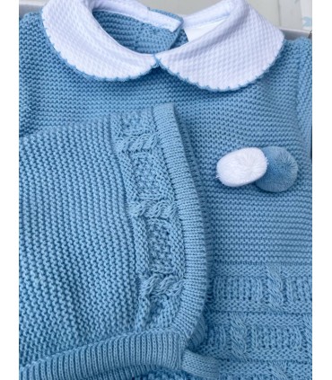 Conjunto lana pompones azul