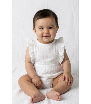 Pelele sin mangas muselina plumeti blanco modelo atari