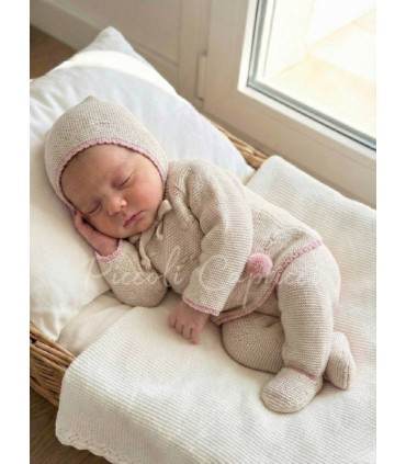 Conjunto lana borlón beig con rosa