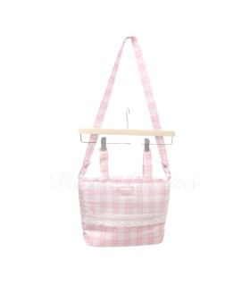 Bolso con asa cuadros rosa bolillo